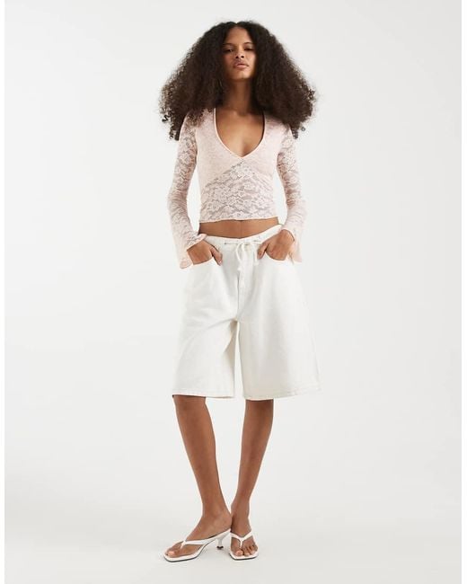 Motel White Yamuna Long Sleeve Lace Top