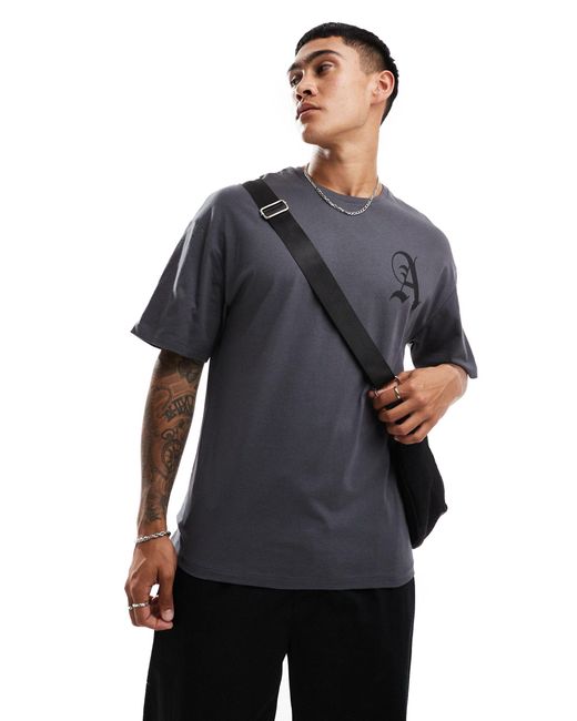 T-shirt oversize grigia con stampa "a" sul retro di ADPT in Gray da Uomo