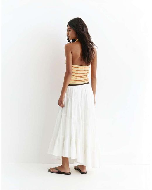 Pull&Bear White Asymmetric Midi Skirt