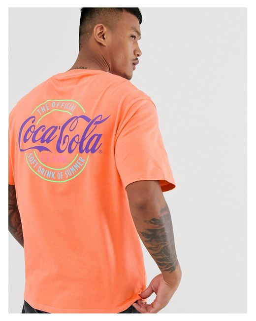 Bershka Coca cola T shirt Met Print Achterop in het Oranje voor