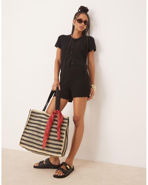 Gina Tricot Natural Co-Ord Knitted Crochet Shorts