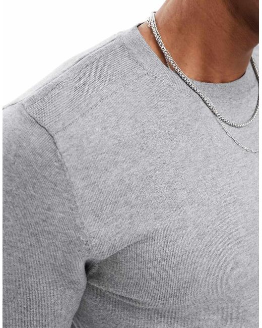 SELECTED Gray Crew Neck Knit Jumper for men