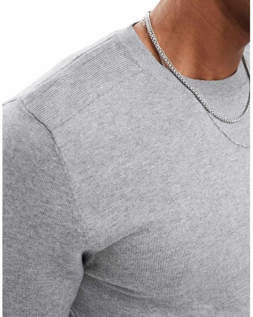 SELECTED Gray Crew Neck Knit Jumper for men