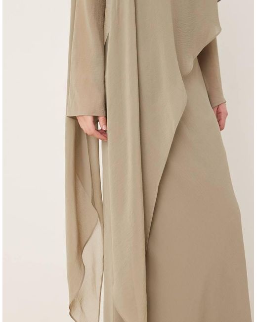ASOS Natural Cape Detail Long Sleeve Maxi Dress