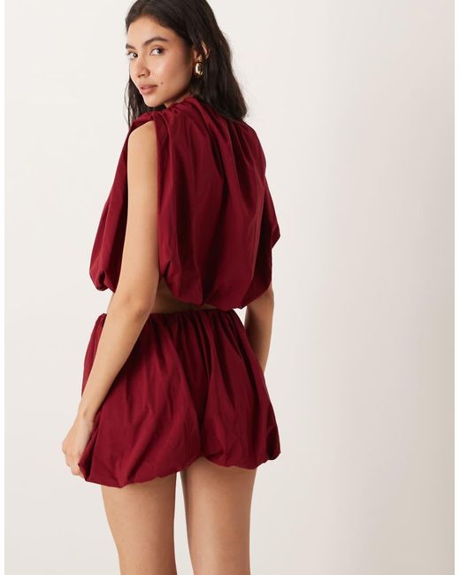 ASOS Red Co-ord Puffball High Neck Top