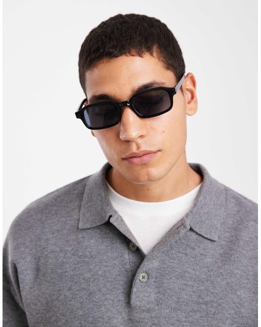ASOS Gray Slim Rectangle Sunglasses for men