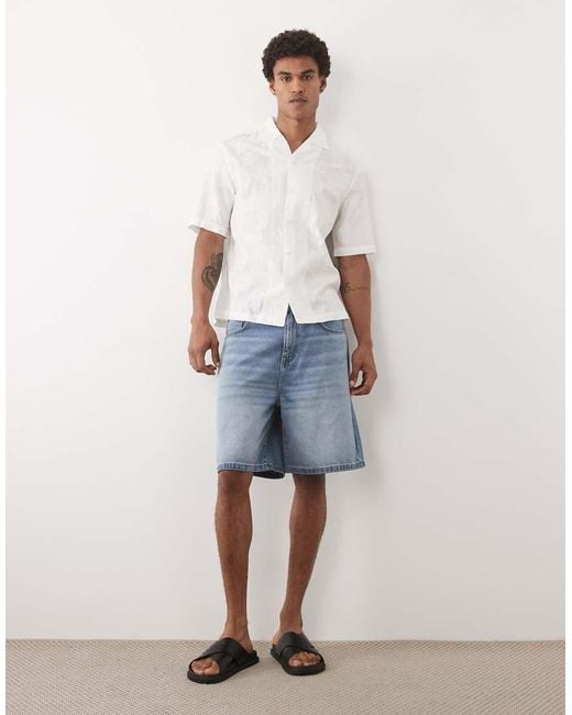Mango White Textured Floral Shirt for men