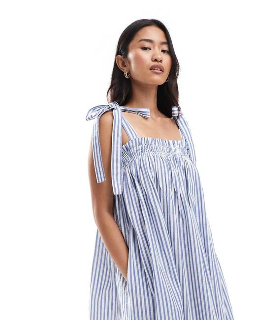 Miss Selfridge Aangerimpelde Gestreepte Poplin Maxi Jurk Met Bandjes in het White