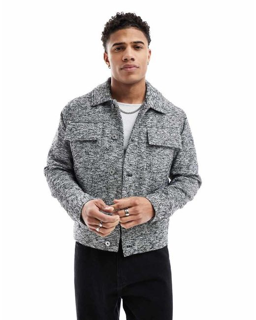 River Island Gray Salt And Pepper Trucker Jacket for men