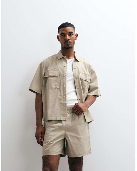 ASOS Natural Boxy Oversized Cotton Twill Shirt for men