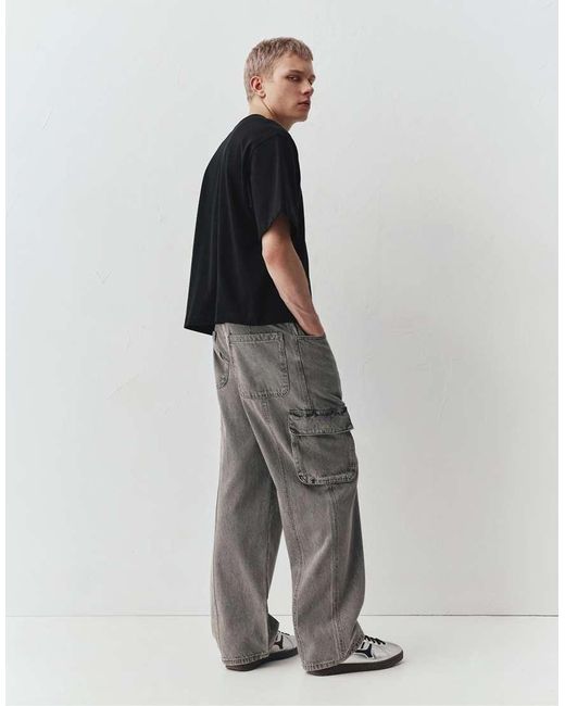 Pull&Bear Black Boxy Oversized Short Sleeve T-shirt for men
