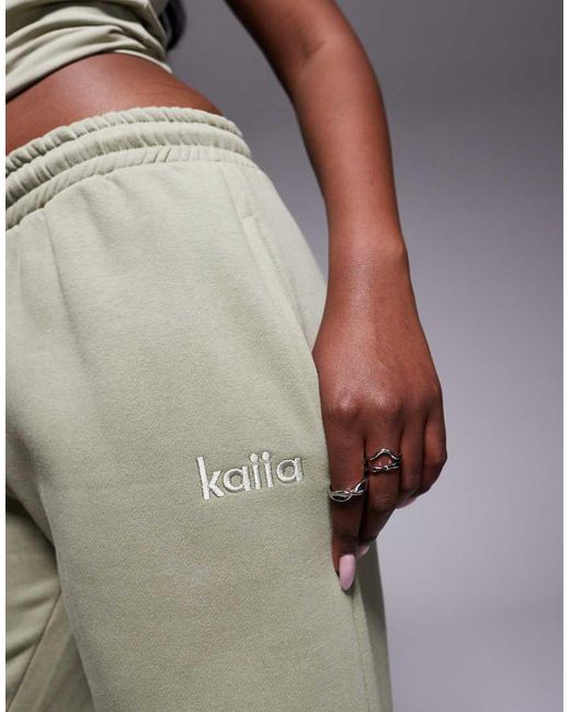 Kaiia Gray Cotton Rich Embroidered Logo Wide Leg Sweatpants