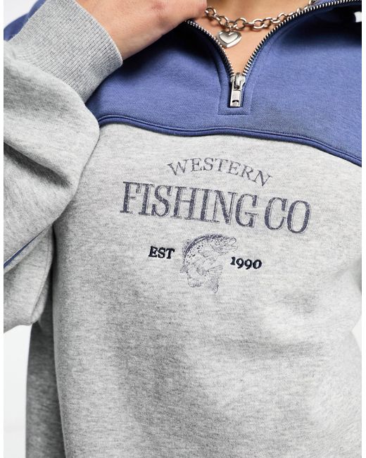 Cotton On Blue Cotton On Funnel Neck Sweatshirt With Fishing Graphic