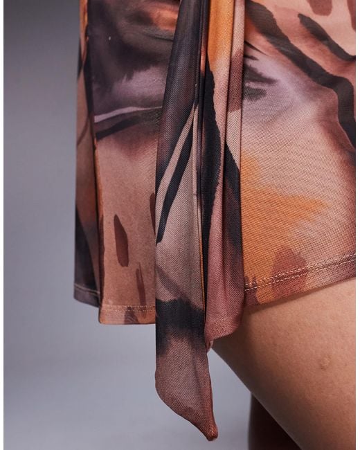 ASOS Gray Co-ord Mesh Flippy Mini Skirt With Ruched Tie Detail