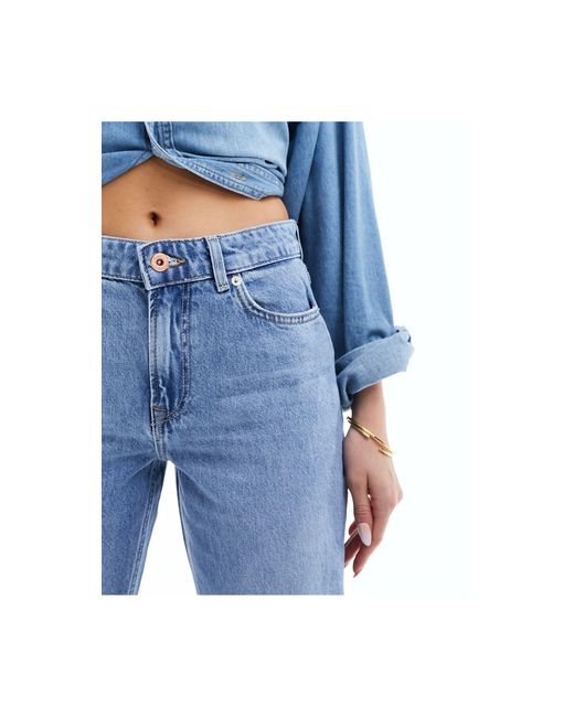 ONLY Blue Jaci Mid Rise Straight Jeans