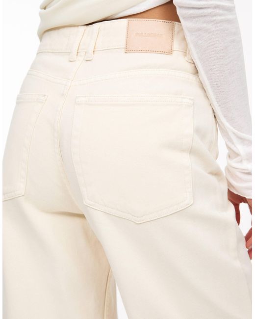 Pull&Bear White Turn Up Hem Mid Rise baggy Jeans