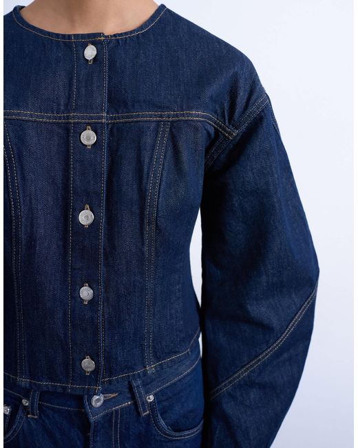 TOPSHOP Blue Denim Cinch Back Shirt With Ovoid Sleeve