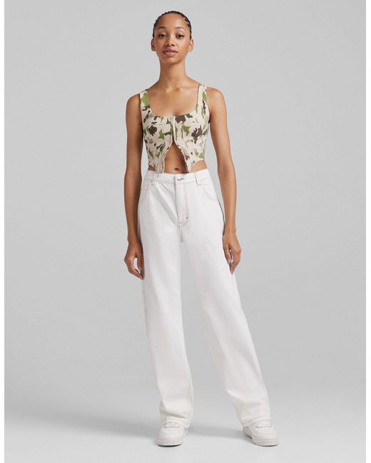 Bershka Contrast Seam Wide Leg Cargo Pants in White Lyst