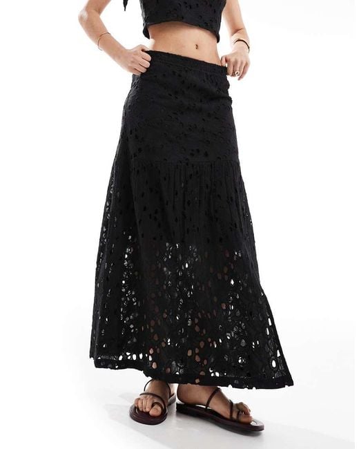 South Beach Black Broderie Midi Skirt