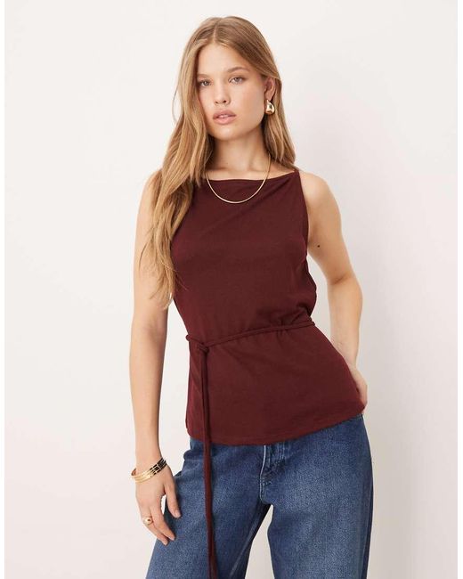 ASOS Tanktop Met Boothals En Gestrikte Taille in het Blue
