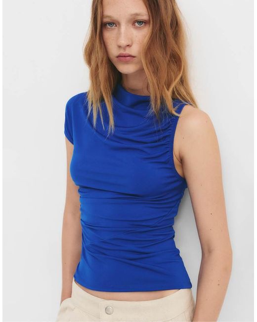 Pull&Bear Blue Gathered Asymmetric Top