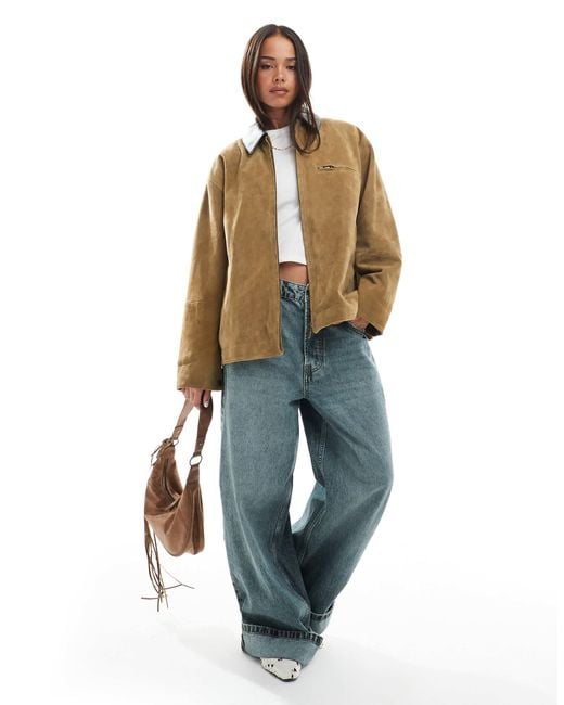 ASOS Natural – car coat aus echtem wildleder