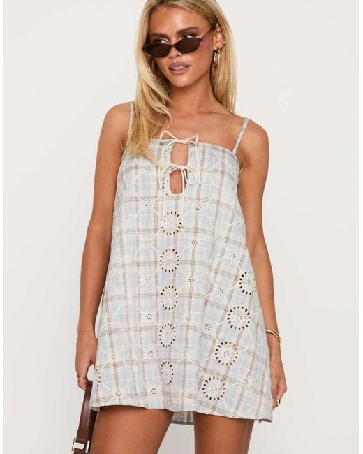 Princess Polly White Belong Together Tie Front Embroidered Shift Mini Dress