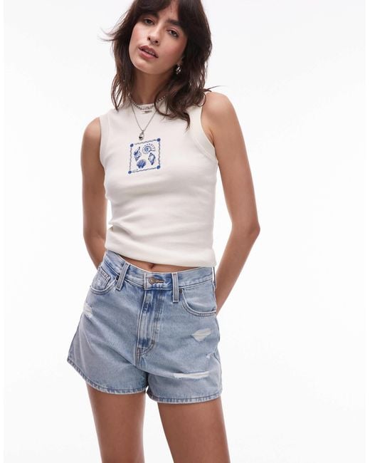 Levi's Blue High Waisted Distressed Mom Shorts