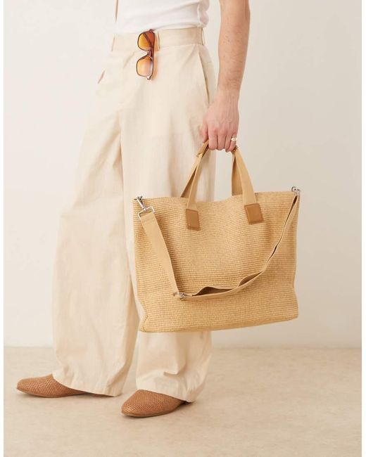 Borsa Shopping Oversize Strutturata di Mango in Natural da Uomo