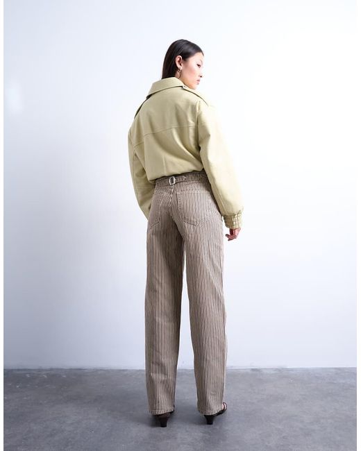 TOPSHOP White Multi Stripe Cinch Trouser