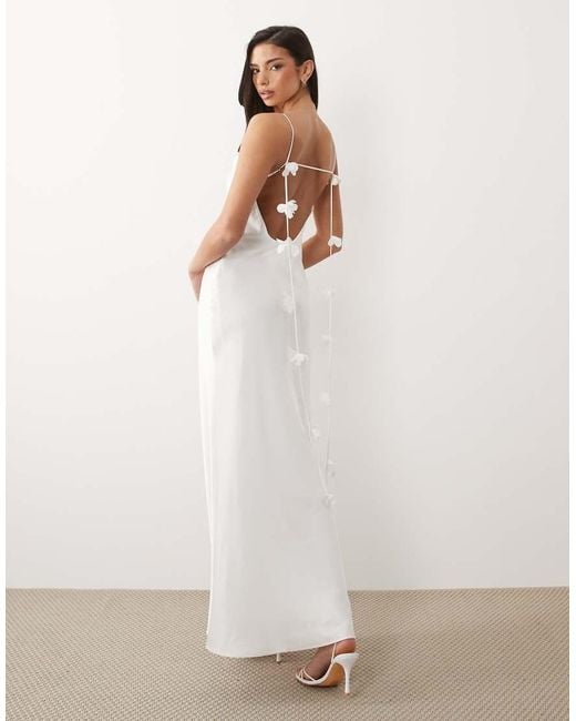 Forever New White Satin Cami Corsage Detail Low Back Maxi Dress