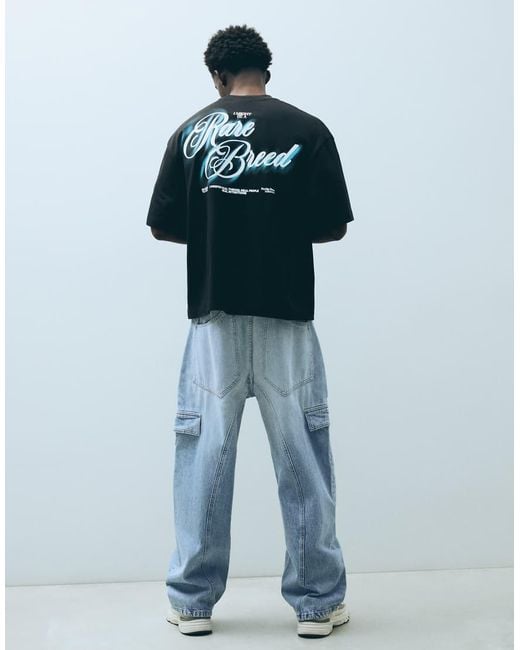 Bershka Blue Cargo Neobarrel Jeans for men