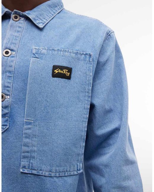 Stan Ray Blue Denim Long Sleeve Half Button Up Shirt for men