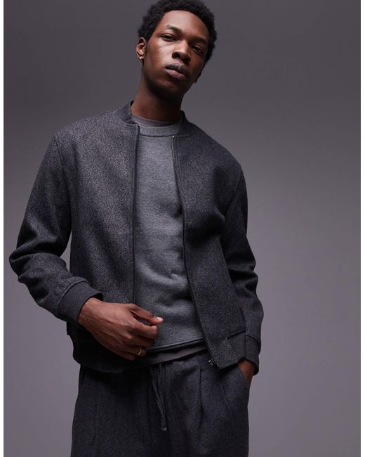 Mango Gray Wool Mix Bomber Jacket for men