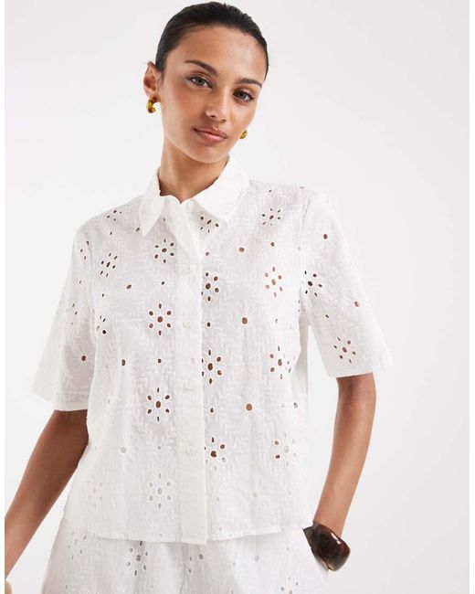Vero Moda White Broderie Boxy Shirt
