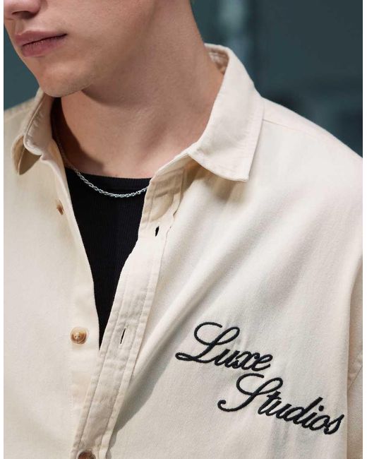 ASOS White Boxy Denim Overshirt With Chest Embroidery for men