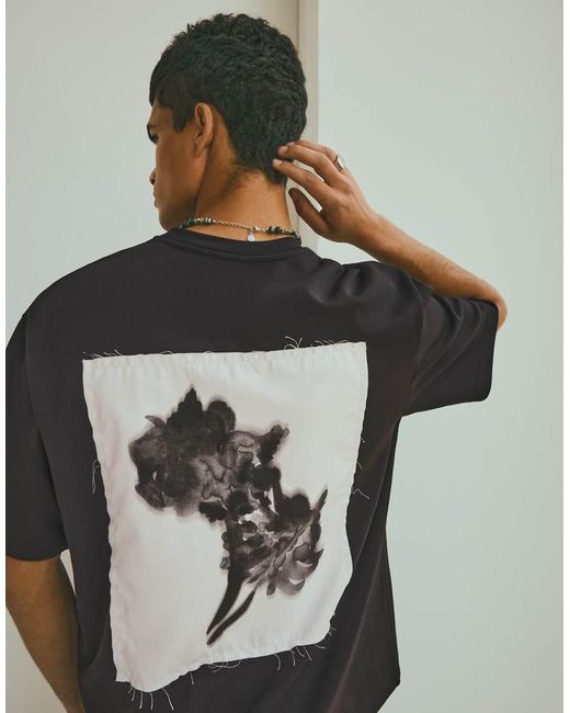 Bershka Gray Interlock Jersey Print T-Shirt for men