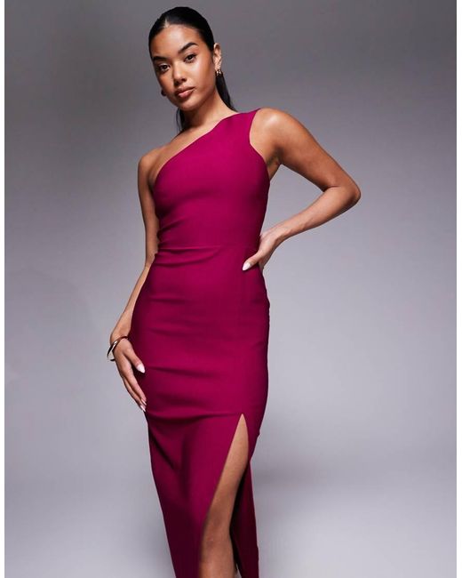 Vesper Red One Shoulder Midaxi With Thigh Split