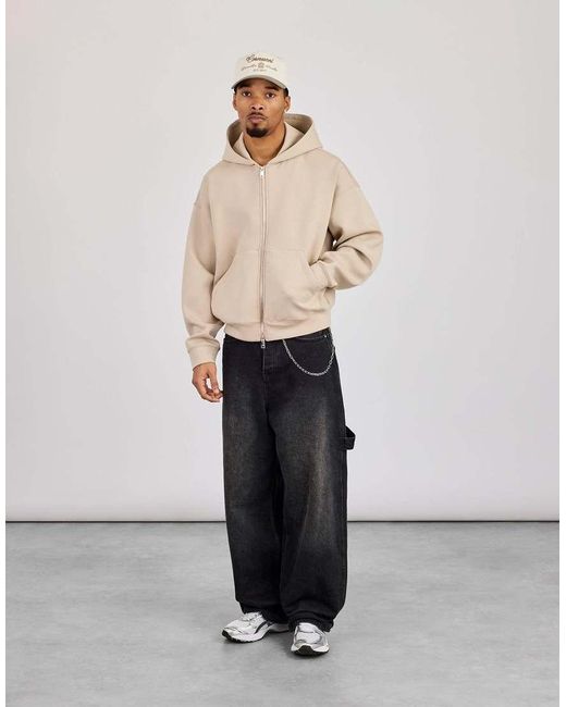 CERNUCCI Natural Double Knit Zip Through Boxy Hoodie for men