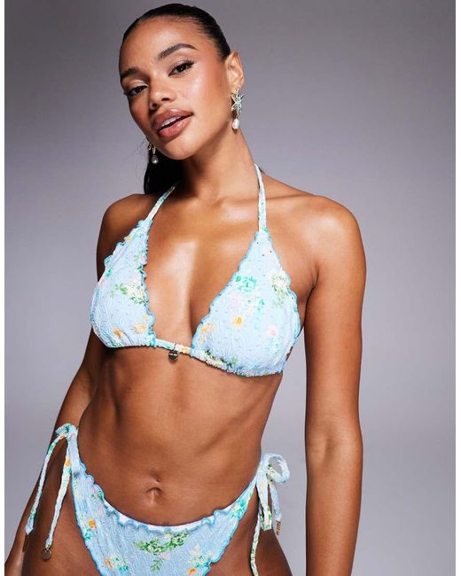 River Island Bikinitopje Met Fijne Bloemenprint in het Blue