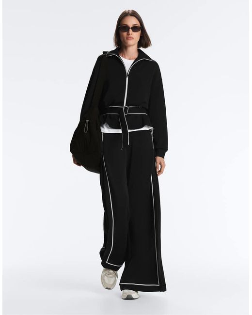 Oysho Black Piping Jacket With Soft-Touch Modal