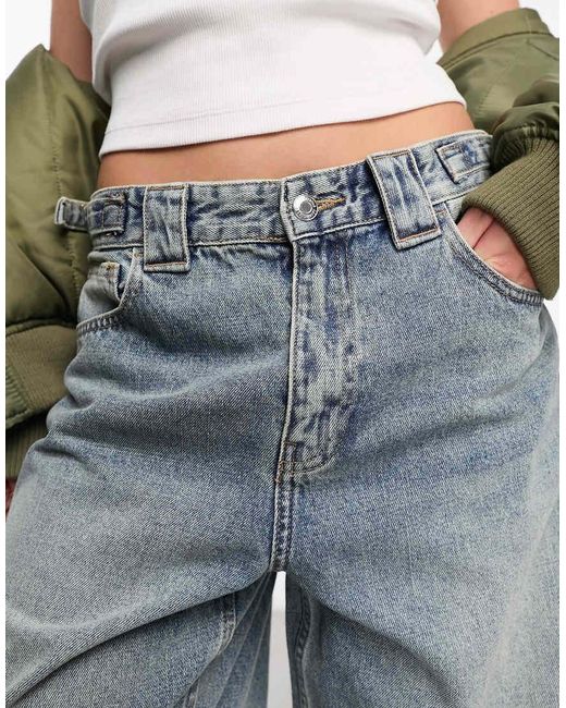 Bershka Blue Adjustable Waist Carpenter Jeans