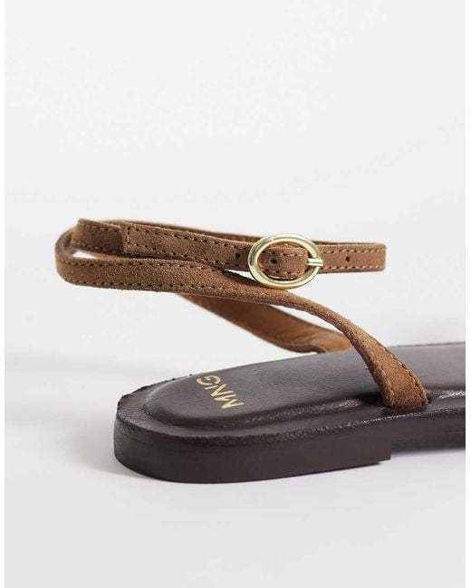 Mango Metallic 100% Suede Leather Strappy Flat Sandals