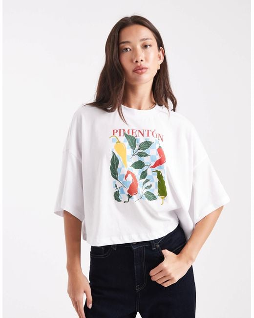 ONLY White Chilli Graphic Cropped T-shirt