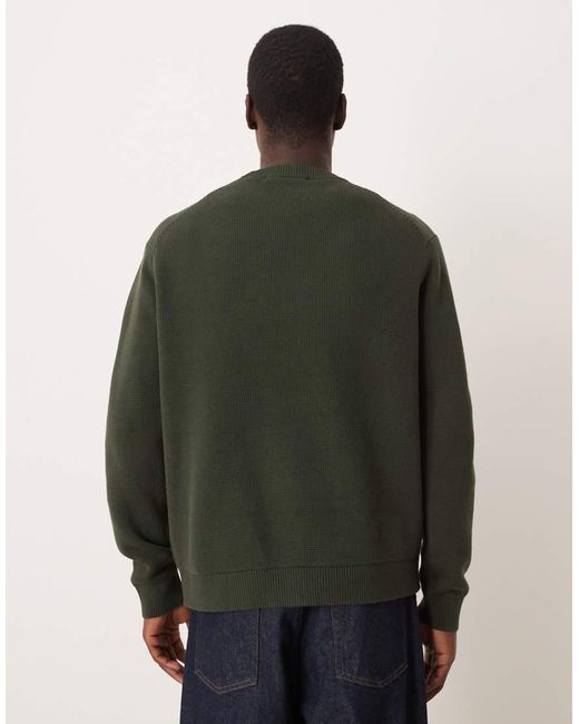 SELECTED Green 100% Cotton Boxy Knitted Jumper for men