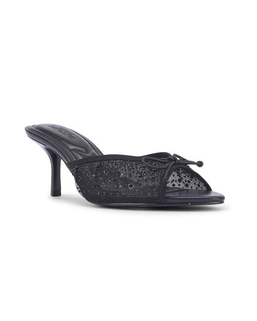 SEQWL Blue Mesh Bow Heeled Mule Sandals With Embellished Rhinestone