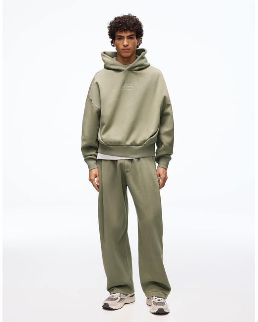 Bershka Green Balloon Fit Washed joggers With Pleats for men