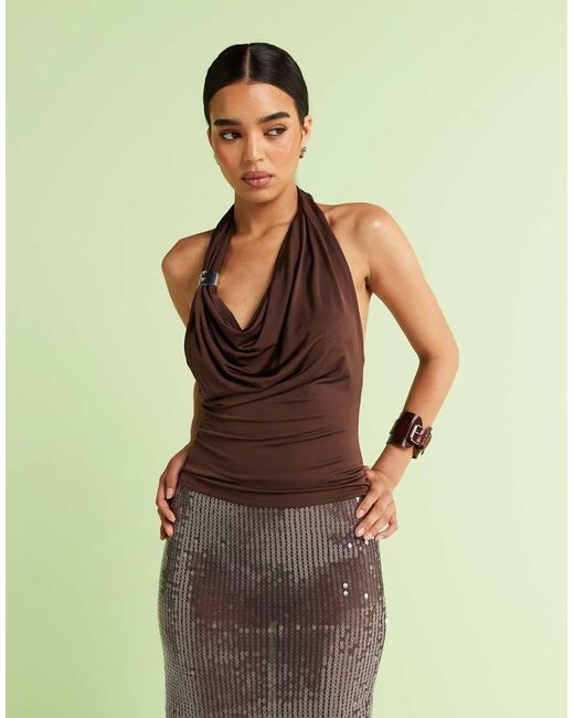 Mango White Featuring Kaia Gerber Slinky Backless Halter Top With Metal Detail