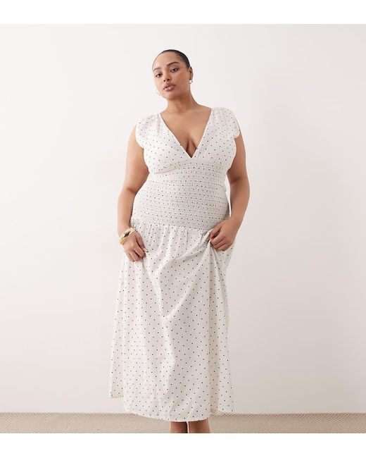 Esmee Curve White Mid Waist Shirred Maxi Beach Dress