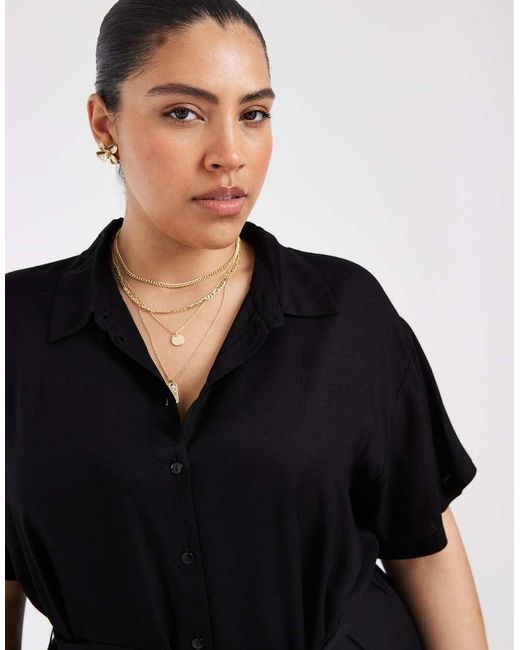 Vero Moda Black Shirt Midi Dress With Tie Belt